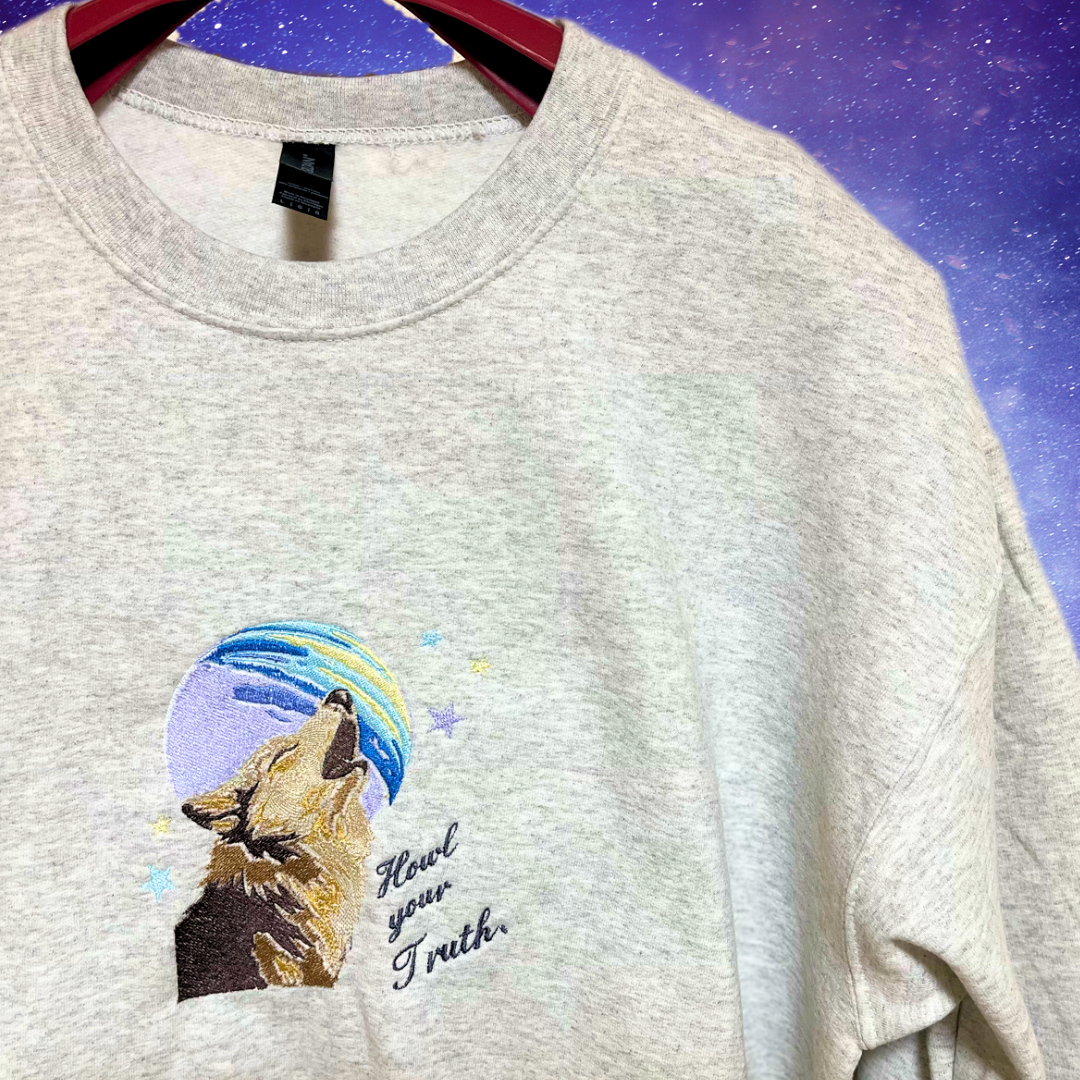 刺繍トレーナー｜オオカミ｜裏起毛スウェットトレーナー｜Moon Wolf｜Silent Roar
