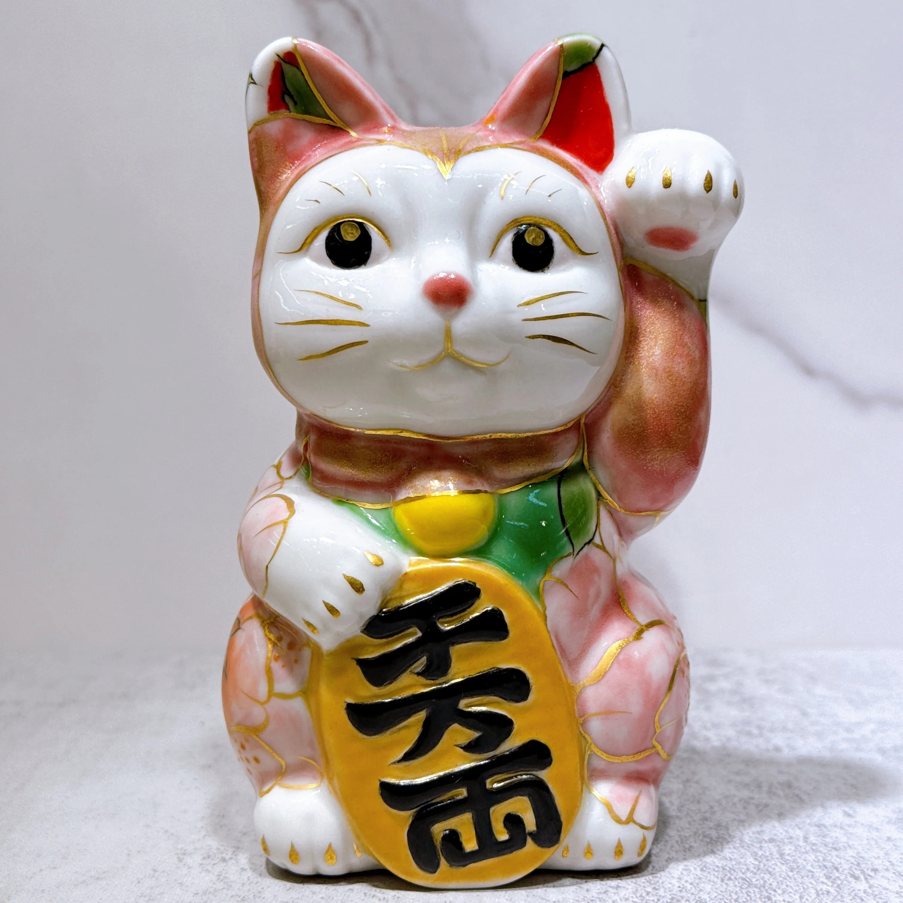 【清水焼 招き猫】桃色に染まる八重桜  SW-F17