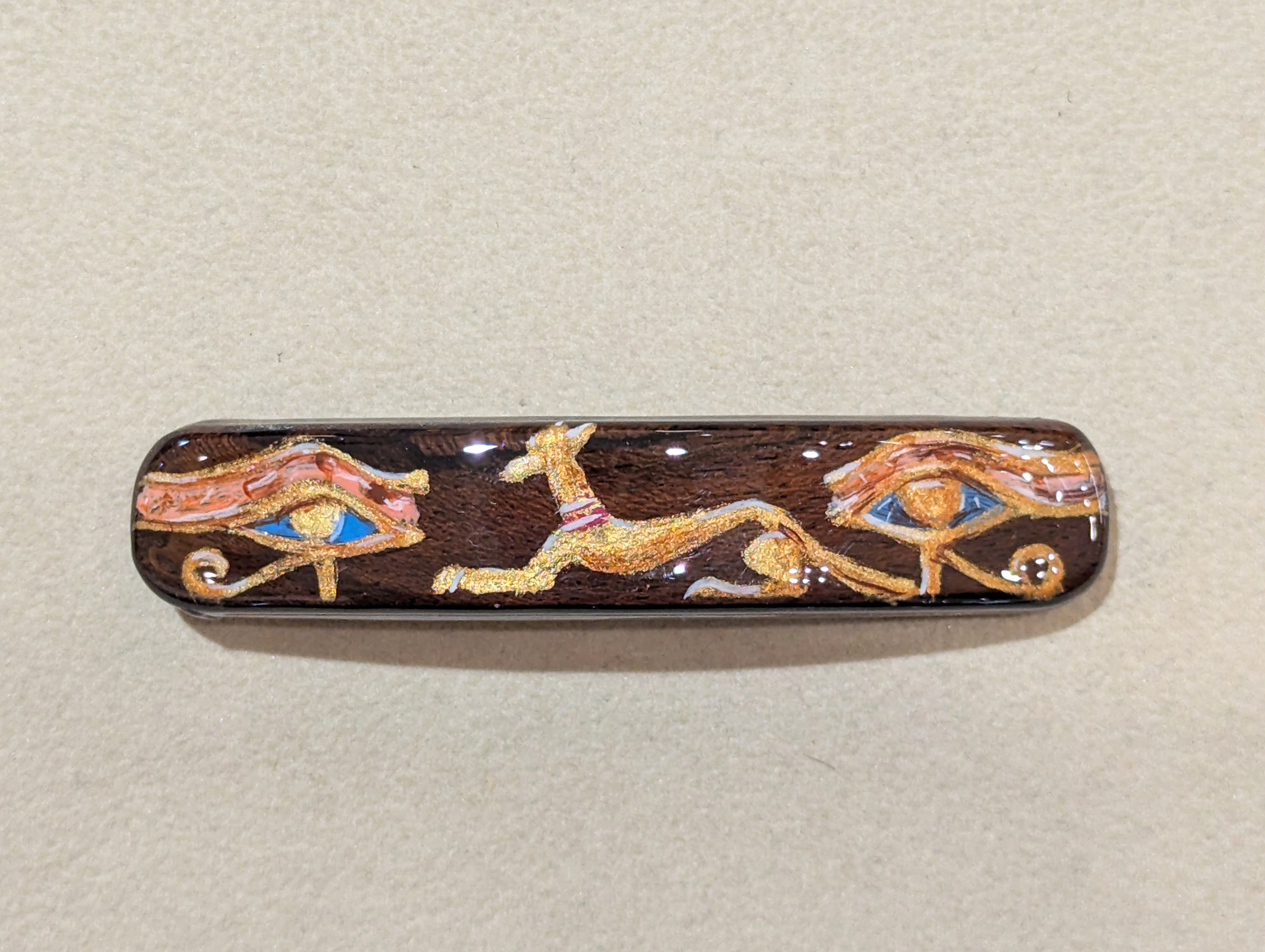 木製　バレッタ　手描き（　エジプト　）