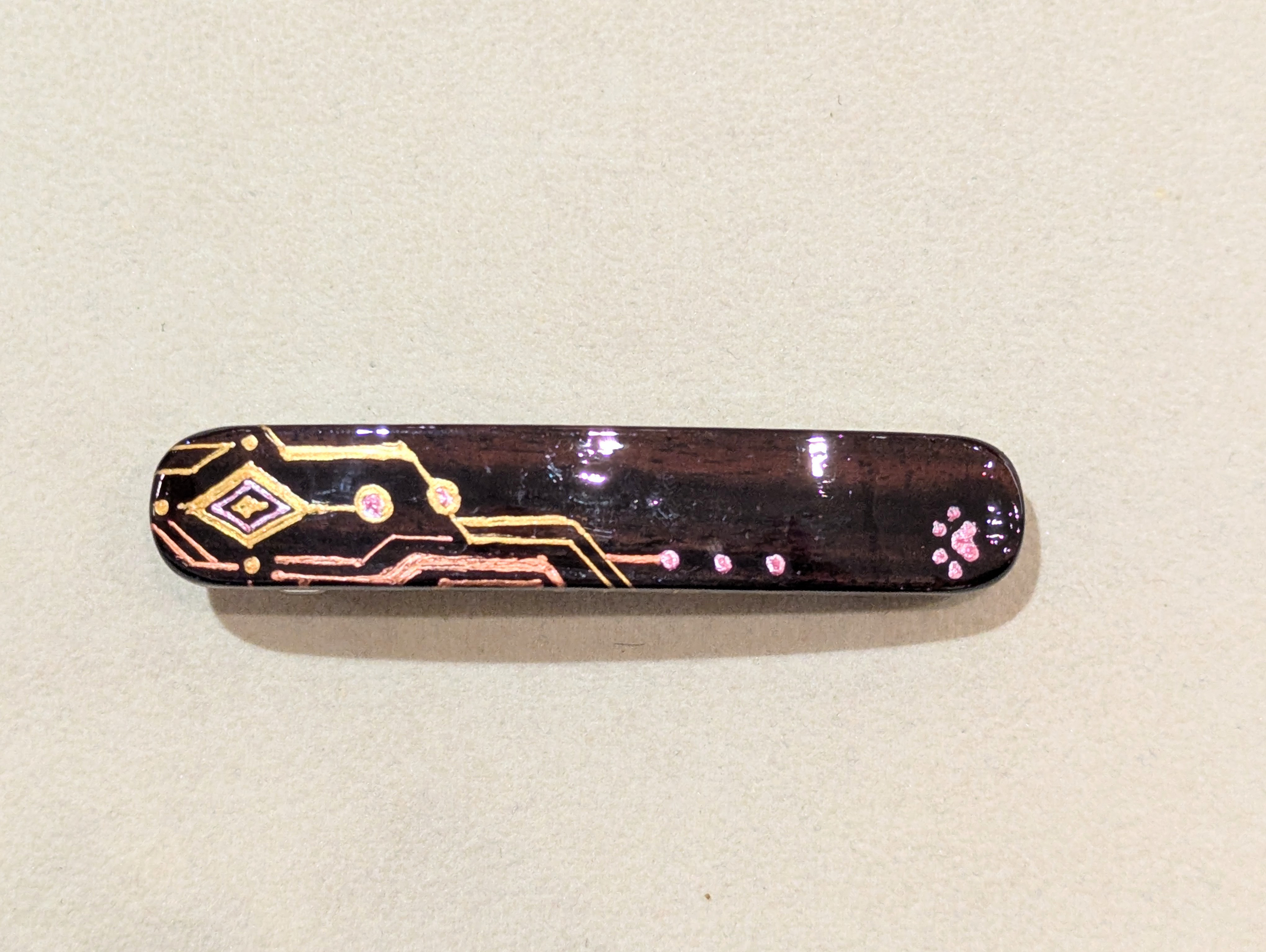 木製　バレッタ　手描き