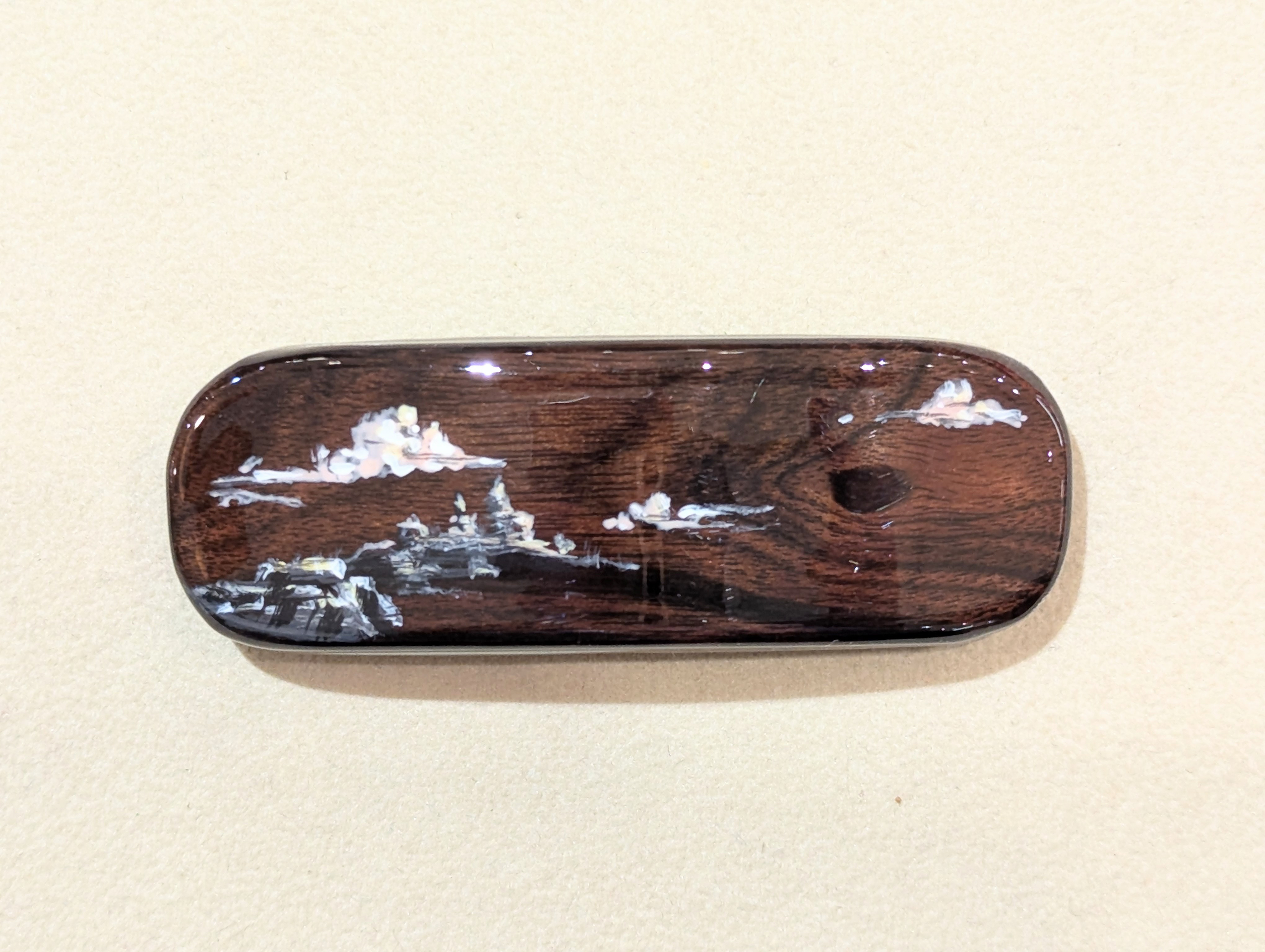 木製　バレッタ　手描き（　悠久の丘　）