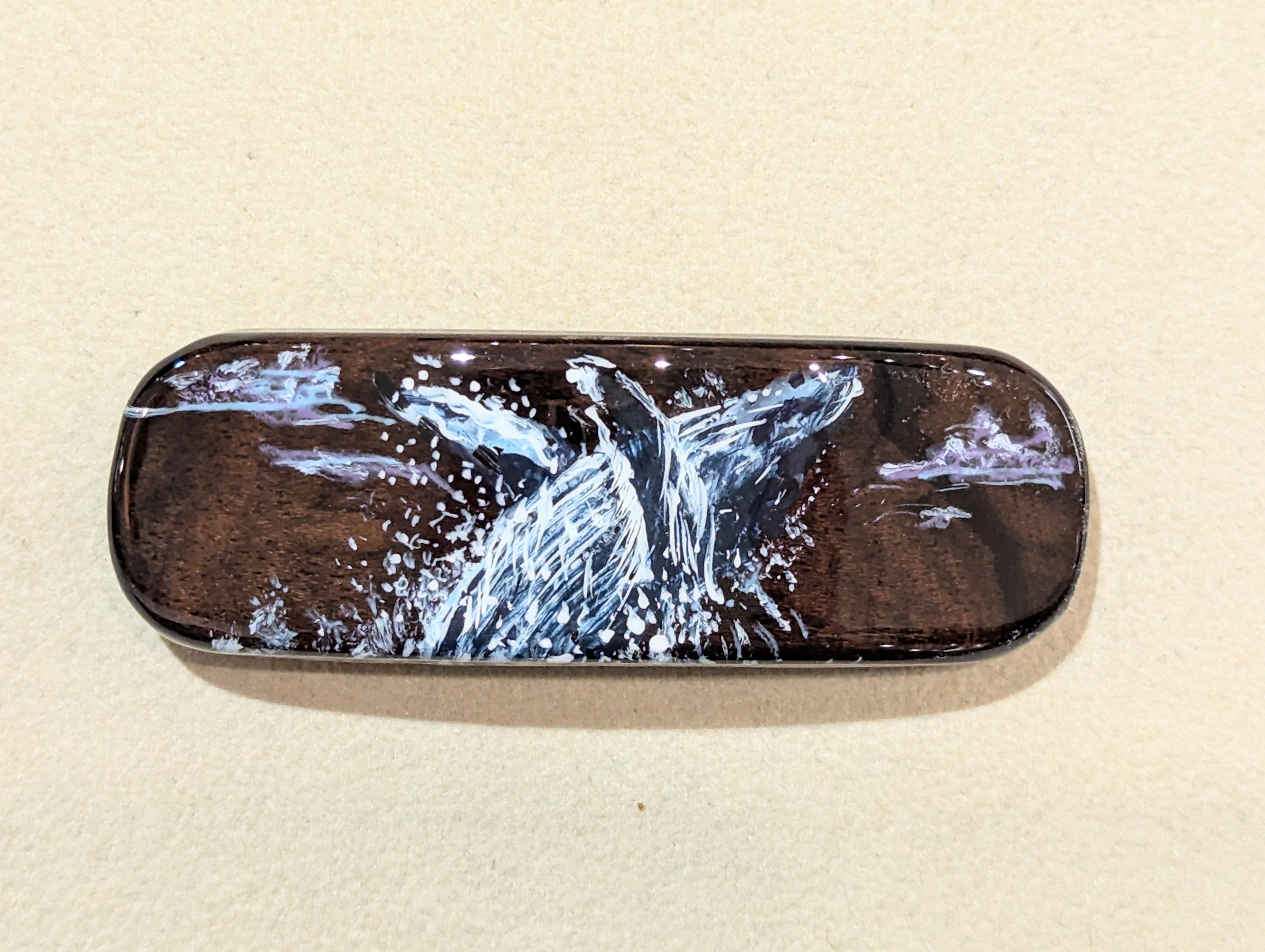 木製　バレッタ　手描き（　鯨　）