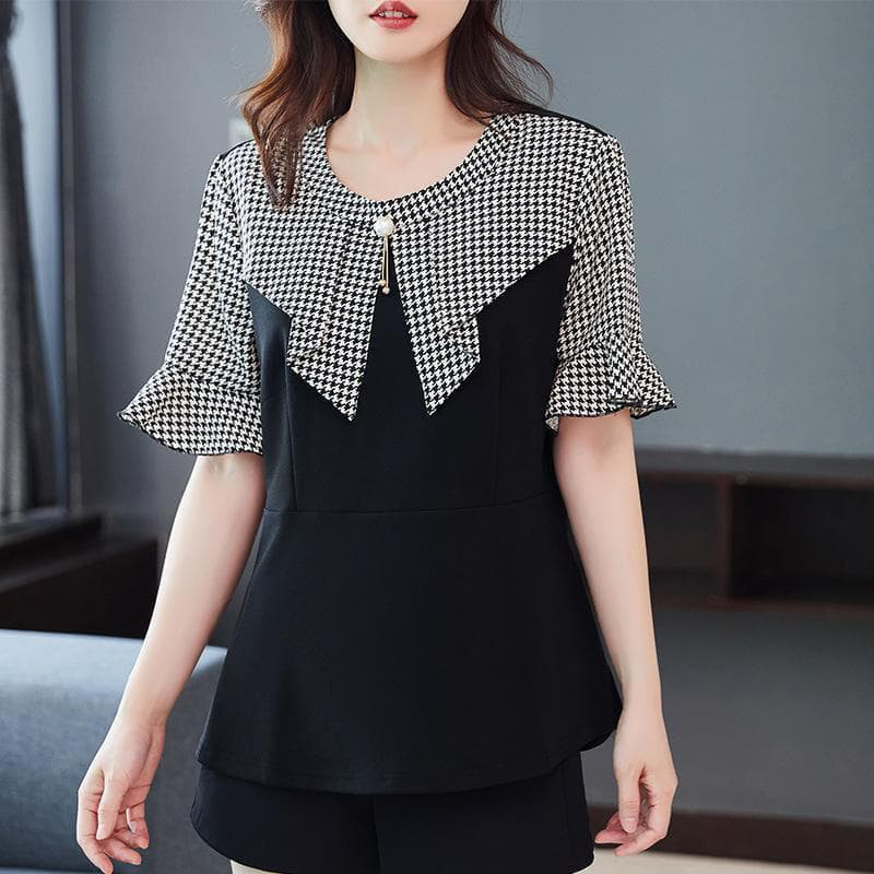 大きいサイズ レディース トップス　ブラウス　千鳥柄　春 秋冬 新品 長袖