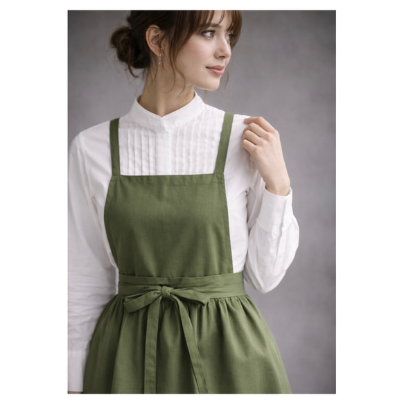 そのままお出かけリネンギャザーエプロン／おうち時間もお洒落に過ごす