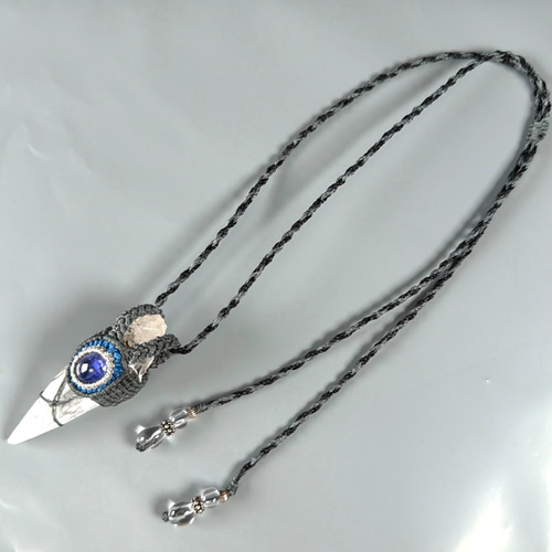 水晶の首飾り 天然石虹入りヒマラヤ水晶丸玉のマクラメペンダントトップ❁Deco❁蝋