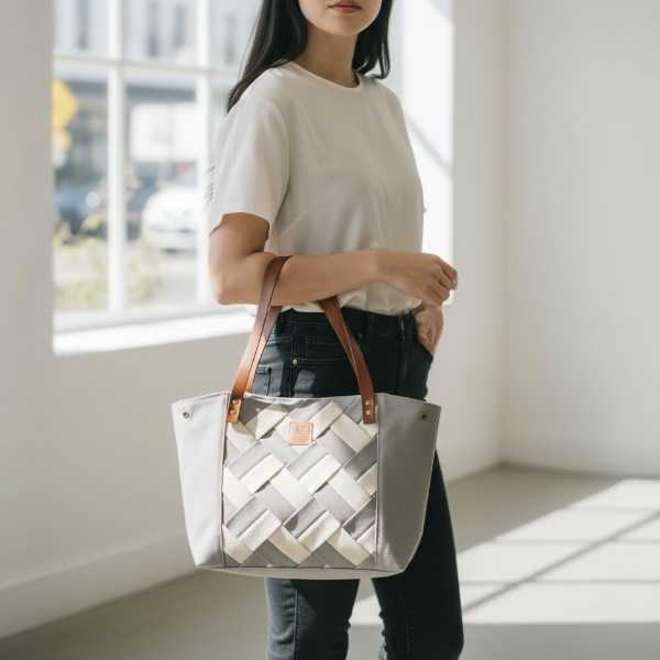 本体のスタイルが変わる‼︎帆布を編み込んだ2WAYトートバッグjagged　gray