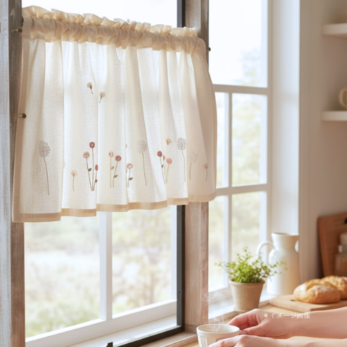 1cm単位オーダー可 甘すぎない春色ピンク 刺繍 カフェカーテン のれん