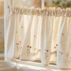 カフェカーテン✿❛りのまま❜レース✩.*˚ハンドメイド✿.*・♪ リネンカフェカーテン 裾ボビンレース付き カーテン リノテキスタイル