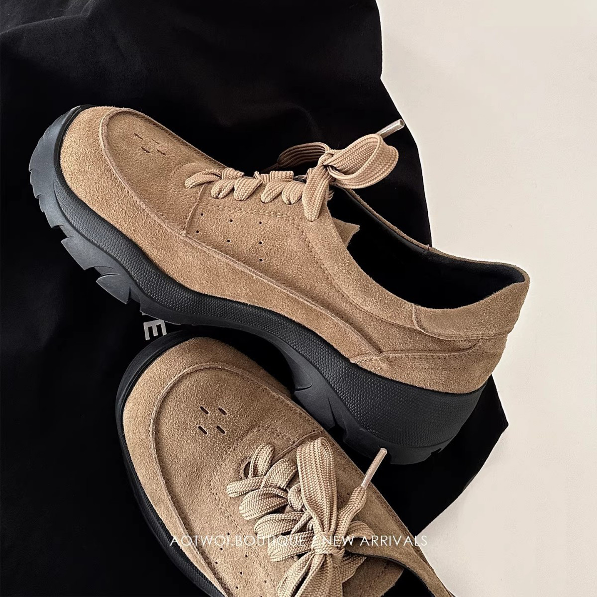 レトロスエード調ソフトレザー シングルシューズ 厚底ローファー ハイカットソフトソール ハイ22.5-25cm#1304