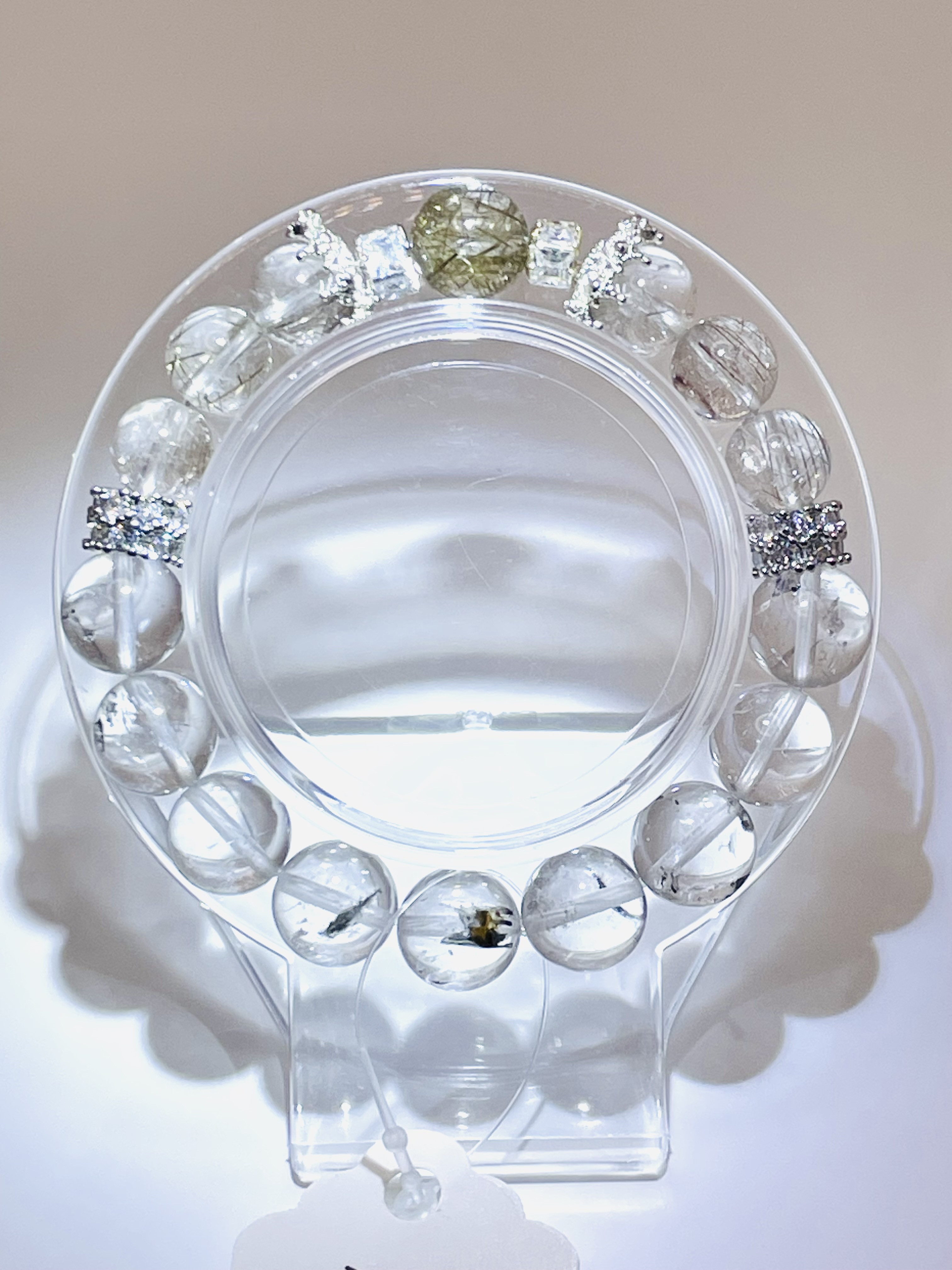 【ルチルクォーツ/シルバールチルクォーツ/エレスチャルクォーツ】内径約15.5cm 浄化済み No,437