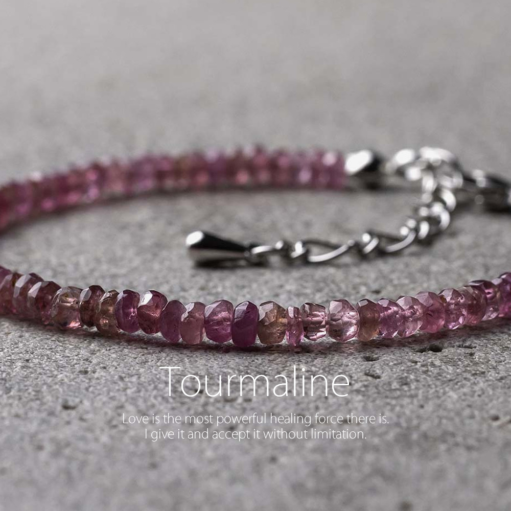 ピンクトルマリン 天然石アクセサリー きれいめ ブレスレット 10月の誕生石　- suzukaze22