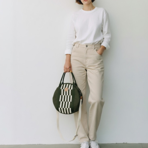 帆布の編み込みがcool‼︎ 帆布2wayサークルトートバッグ khaki