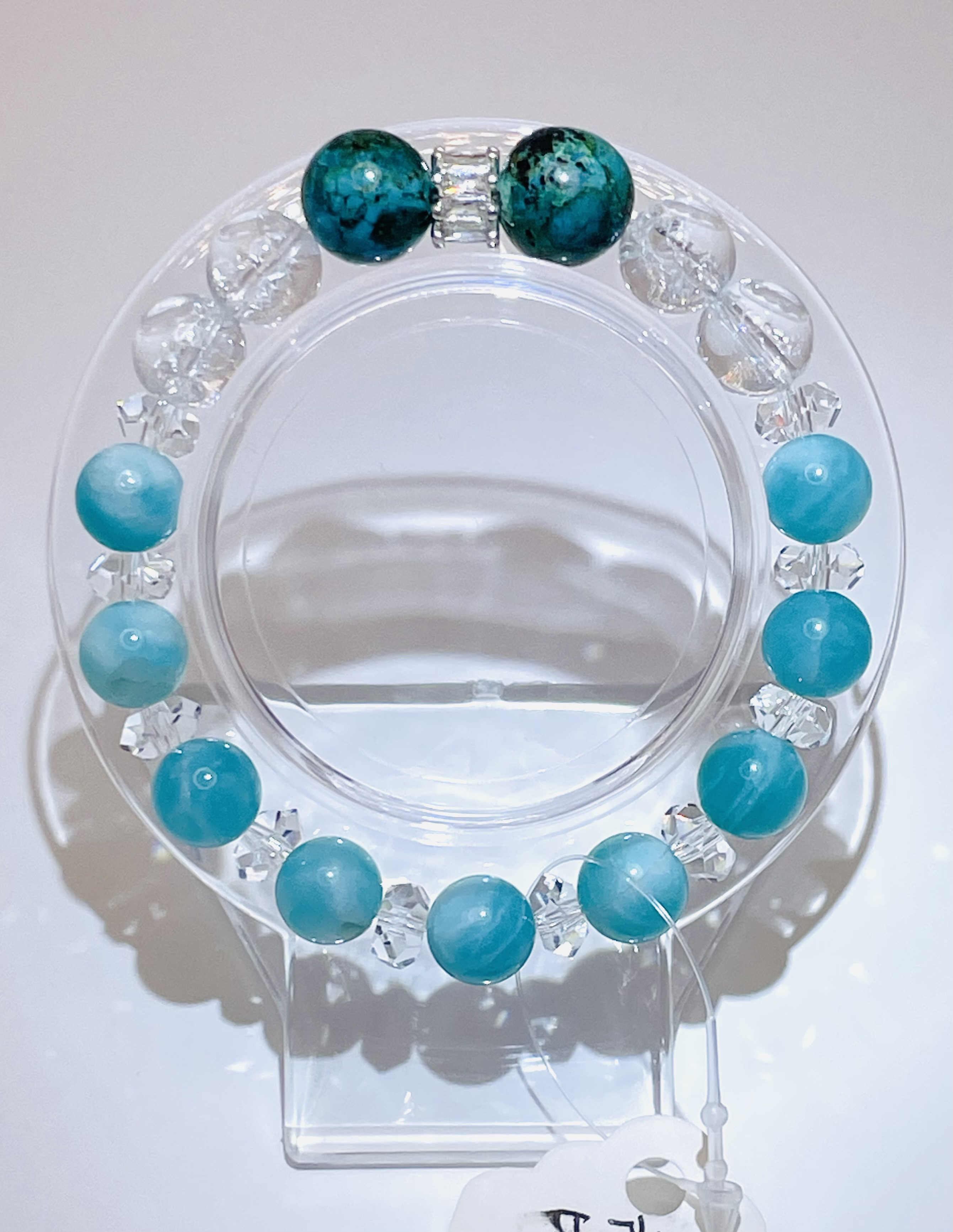 【グリーンブルークリソコラ/アイスアマゾナイト/ヒマラヤ水晶】内径約16cm 浄化済み No,445