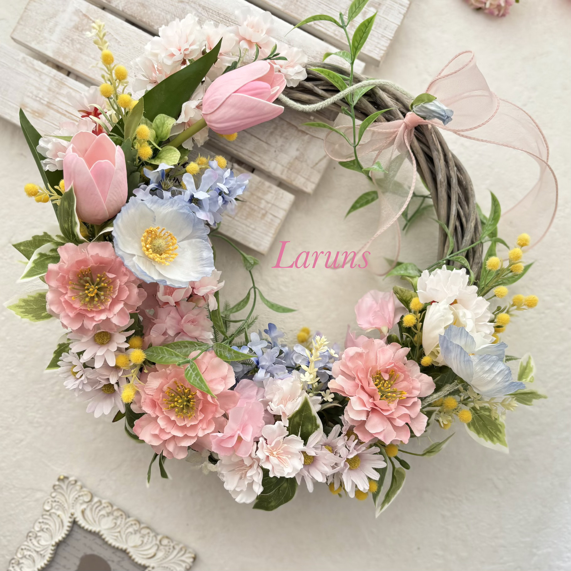 スプリングリース　桜とポピーとチューリップの春リース　春夏新作2026