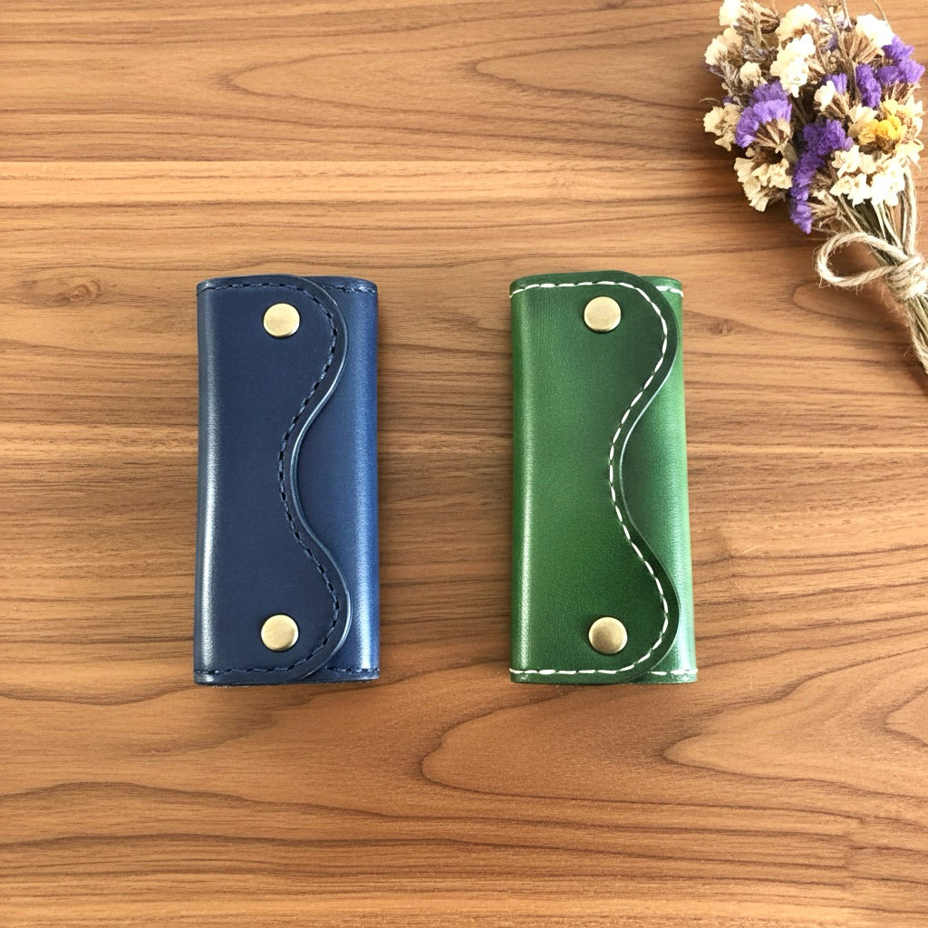 ヌメ革 × 山羊革　メガネ型4連キーケース