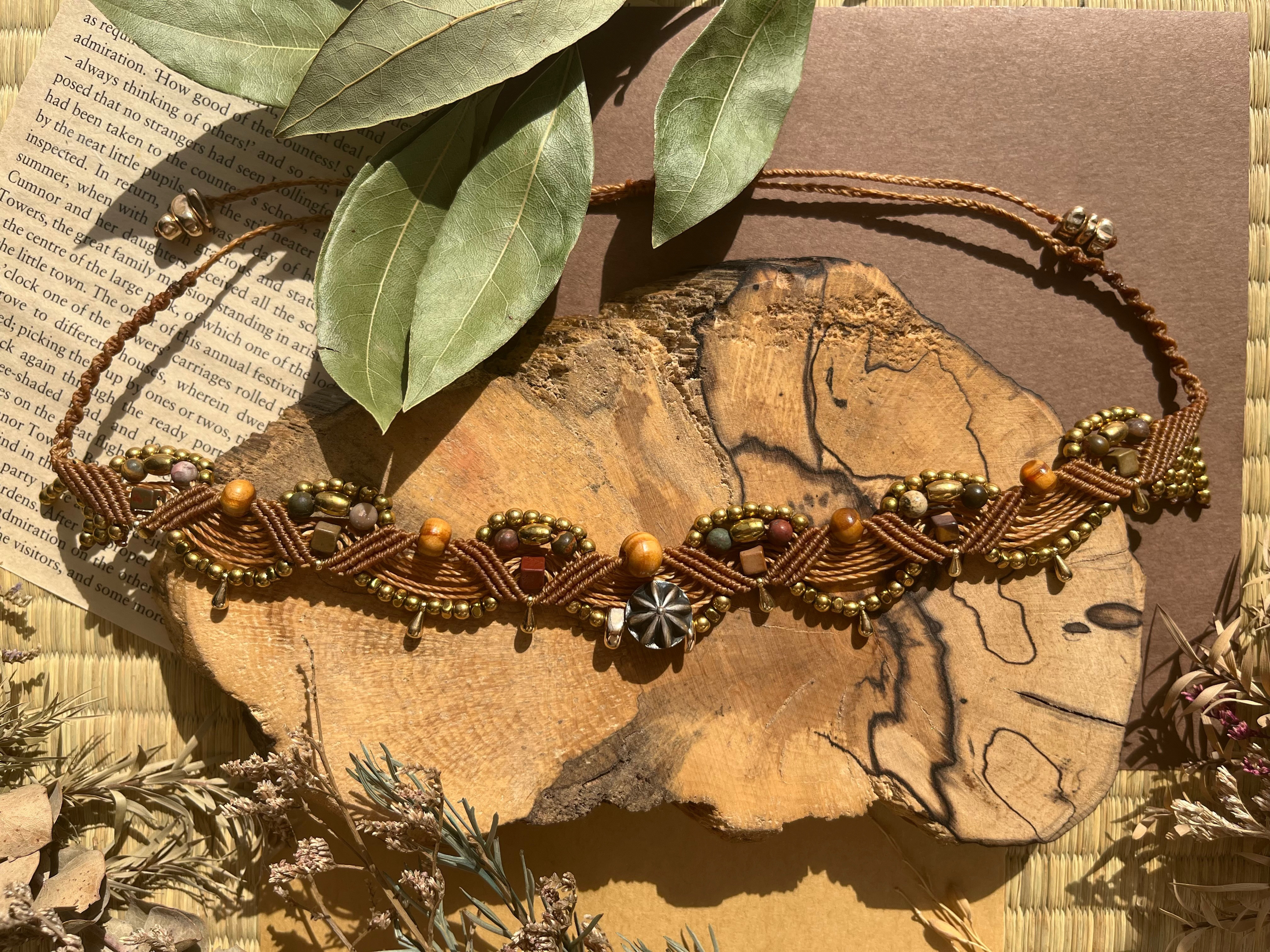 brown青海波模様Indian top＊hematite.pine〜choker