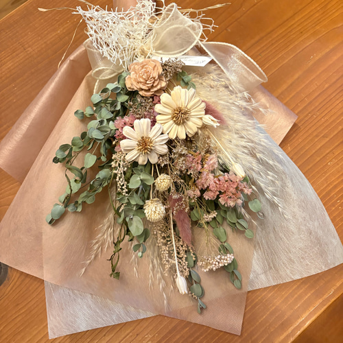 ピンクカラー♡ドライフラワースワッグ ドライフラワーブーケ ギフト 