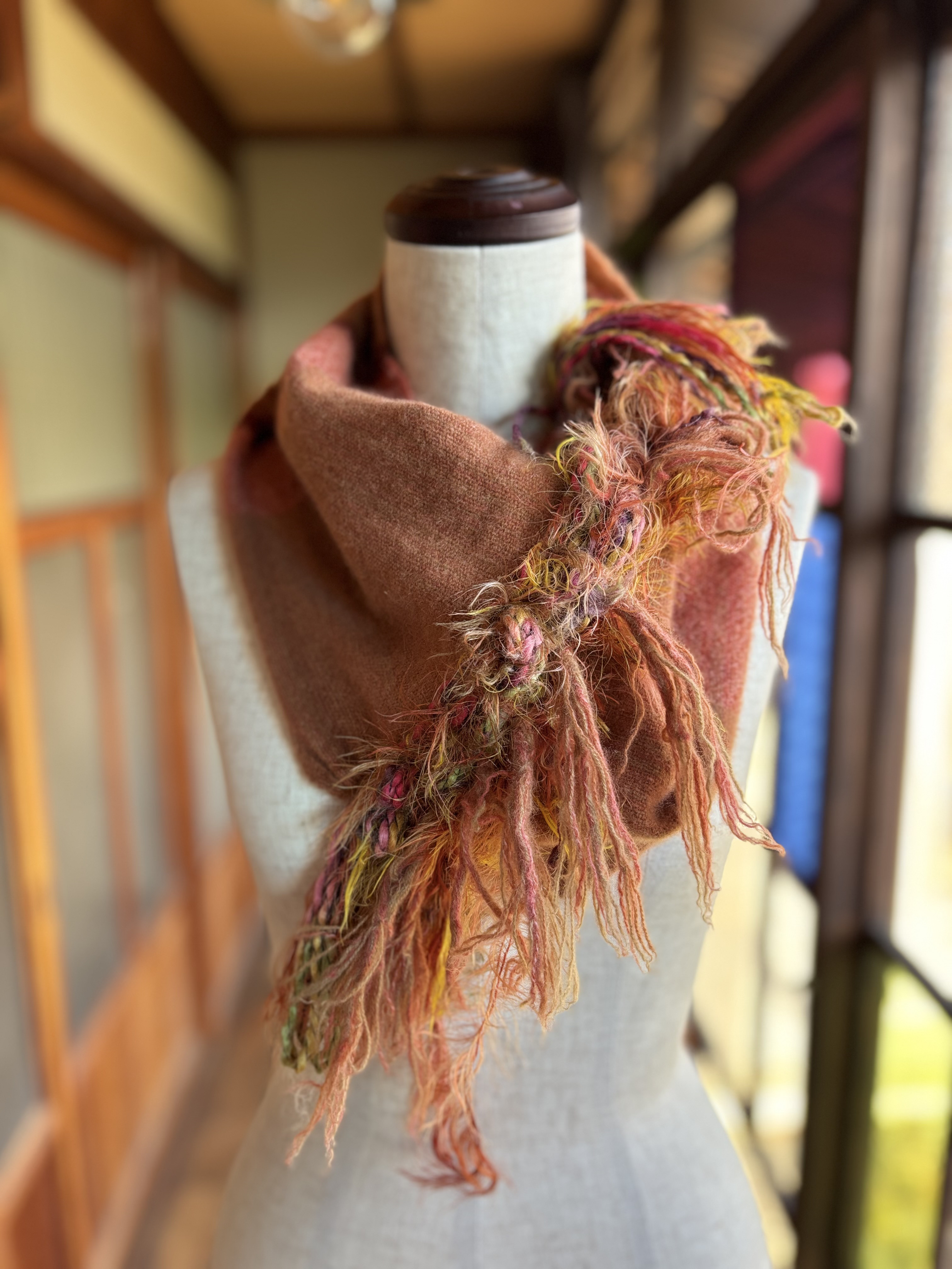 【手織り】熟したアプリコットのカシミヤスヌード【送料無料】