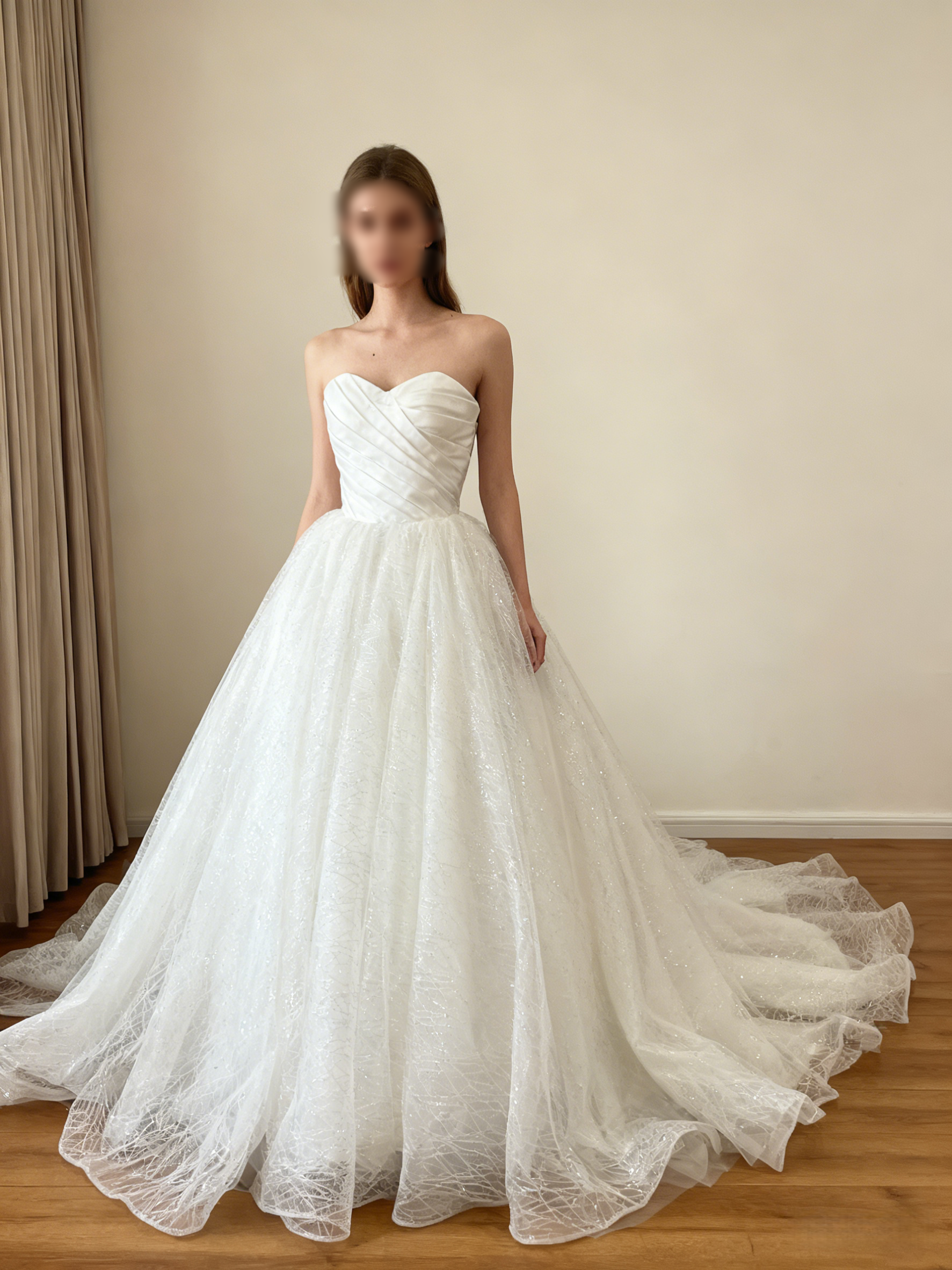 高品質！オフホワイト ドレス Aライン ベアトップ 背中見せ ノースリーブ 華やかなトレーン結婚式/披露宴/二次会 31,187円