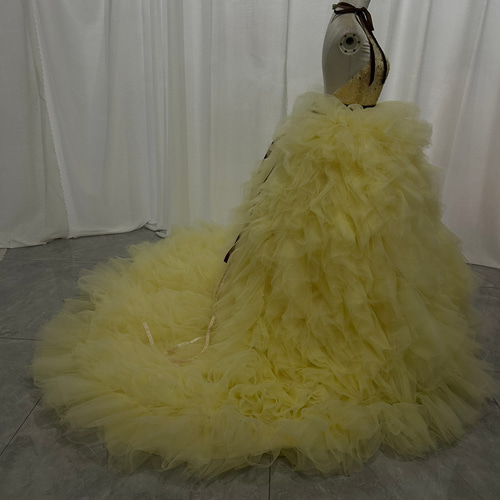 もこもこ イエロー キラキラチュール カラードレス チュールドレス