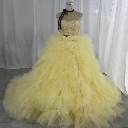 もこもこ イエロー キラキラチュール カラードレス チュールドレス