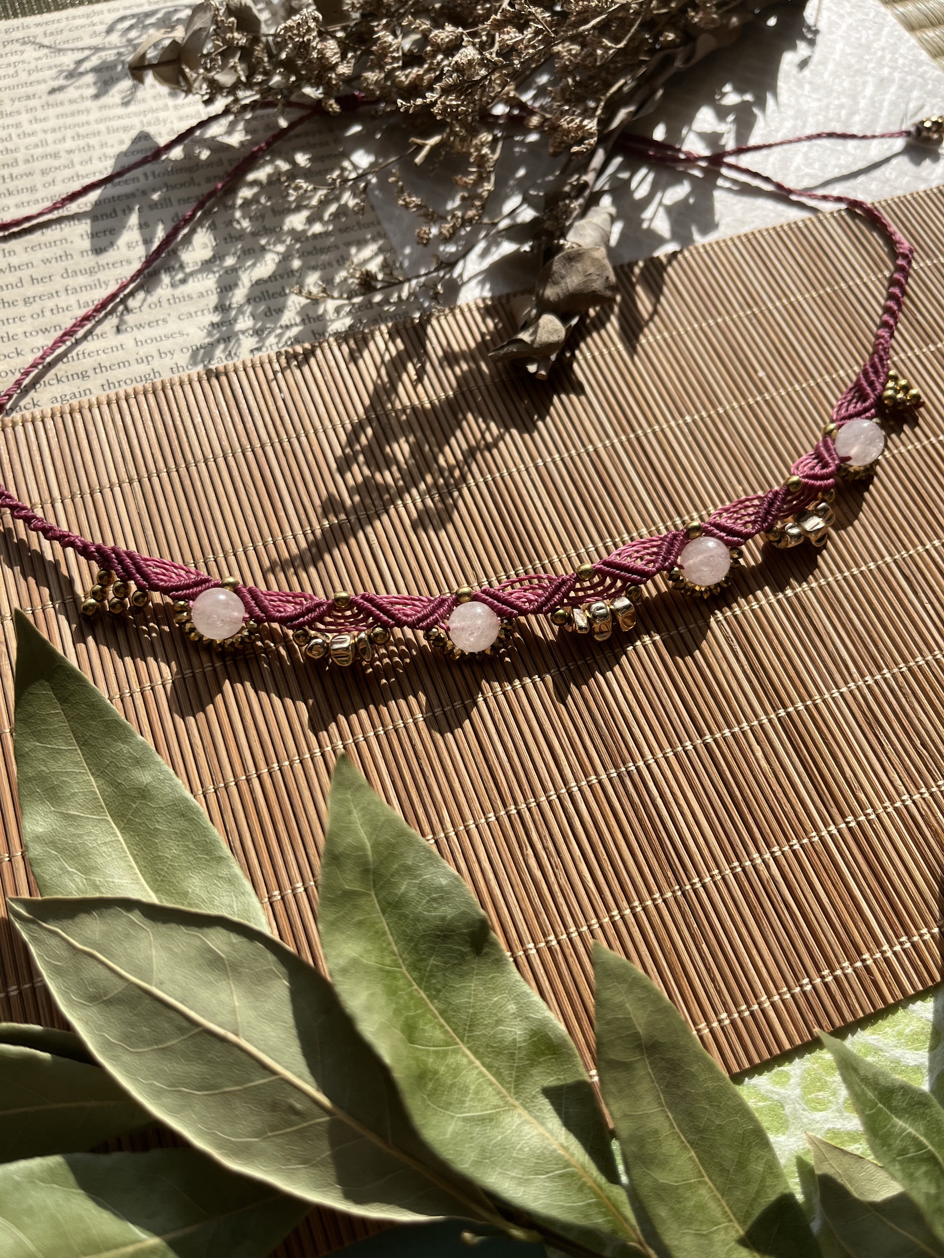 Rose pink青海波模様＊Rose Quartz.hematite〜choker