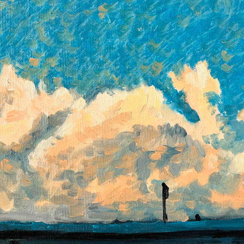 原画 油彩画「近所の風景 高速と空」絵画・サムホールサイズ（16×23