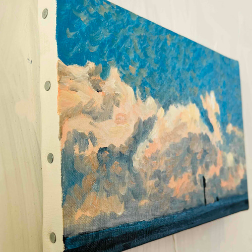 原画 油彩画「近所の風景 高速と空」絵画・サムホールサイズ（16×23