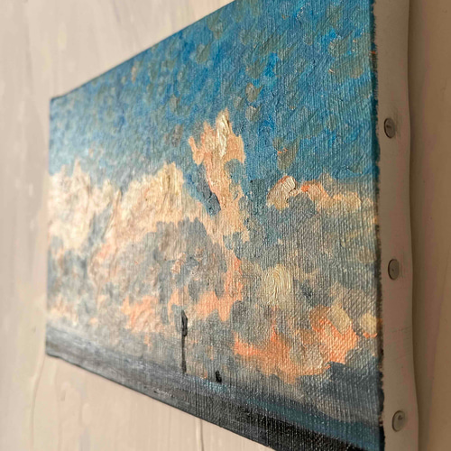 原画 油彩画「近所の風景 高速と空」絵画・サムホールサイズ（16×23