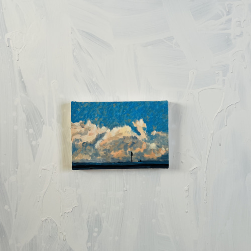 原画 油彩画「近所の風景 高速と空」絵画・サムホールサイズ（16×23