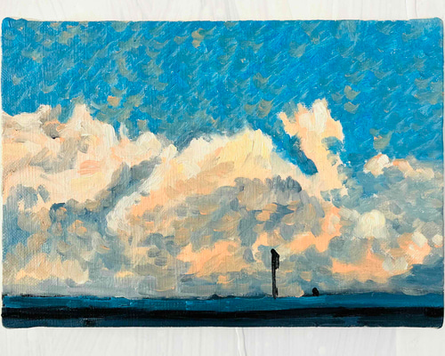 16×23㎝「思い出すのに丁度良い公園」油彩・原画・サムホールサイズ 原画 油彩画「近所の風景 高速と空」絵画・サムホールサイズ（16×23