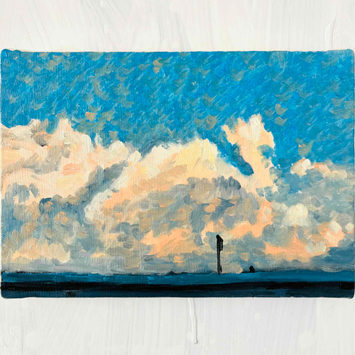 原画 油彩画「近所の風景 高速と空」絵画・サムホールサイズ（16×23