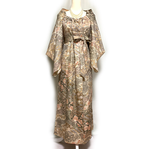 上質【正絹】着物リメイク 辻が花総絞りの着物ドレス&ボレロショールの