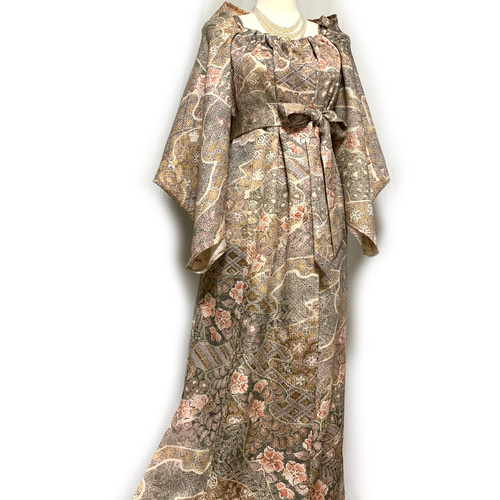 上質【正絹】着物リメイク 辻が花総絞りの着物ドレス&ボレロショールの