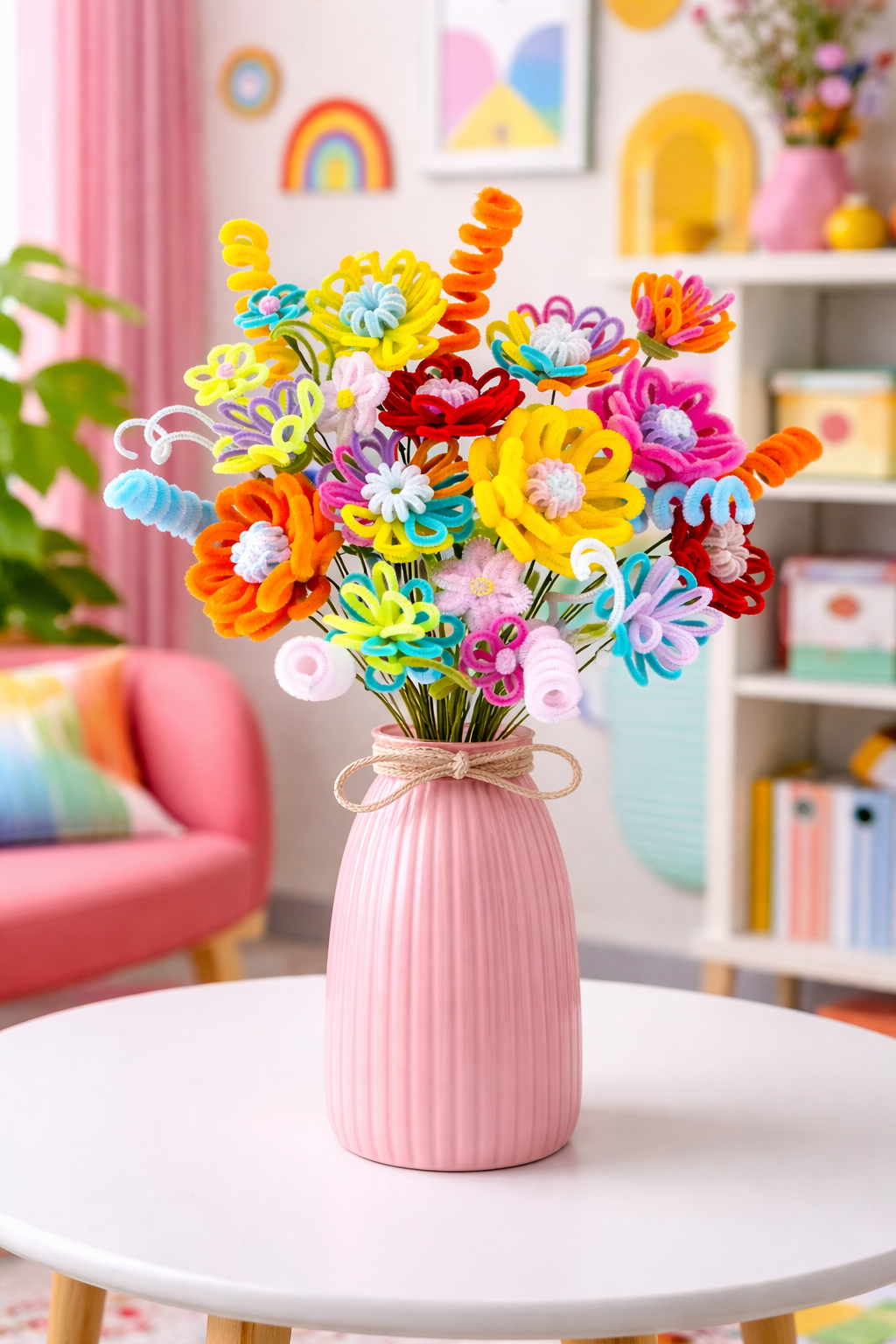 【カラフルで可愛い！】モールフラワーブーケ　メッセージカード付き 4,674円