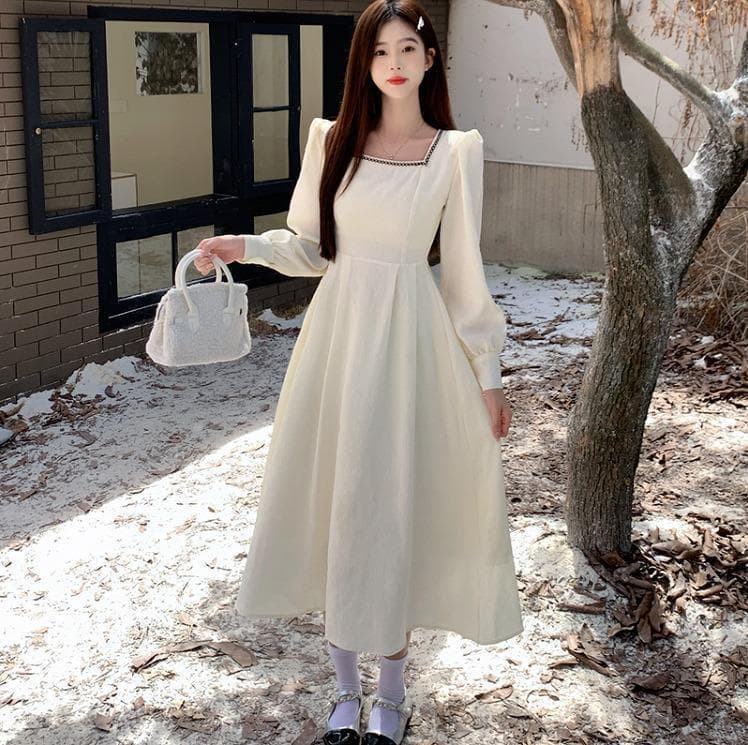 【大きいサイズ有】 レディース ワンピース　スクエアネック　春 秋冬 新品 長袖