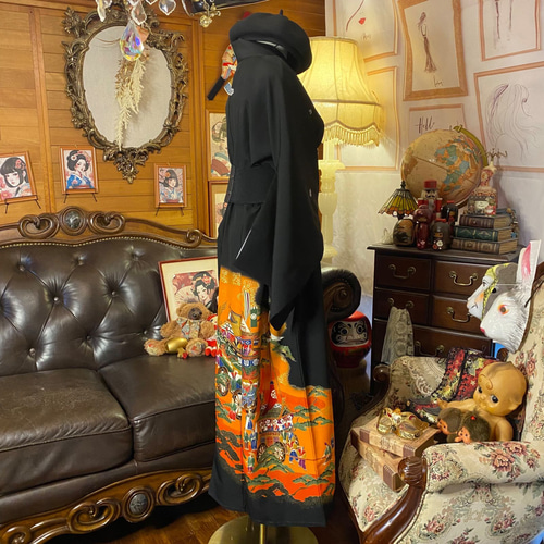 黒留袖 着物 リメイク ワンピース ドレス ロング 和洋折衷 洗える 化繊