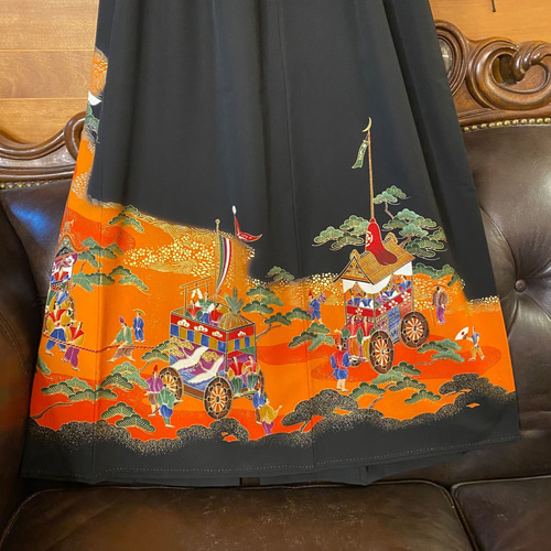 黒留袖 着物 リメイク ワンピース ドレス ロング 和洋折衷 洗える 化繊