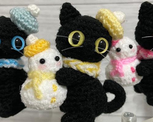選べる⛄雪だるま＆黒猫＊あみぐるみ【受注製作品】 あみぐるみ