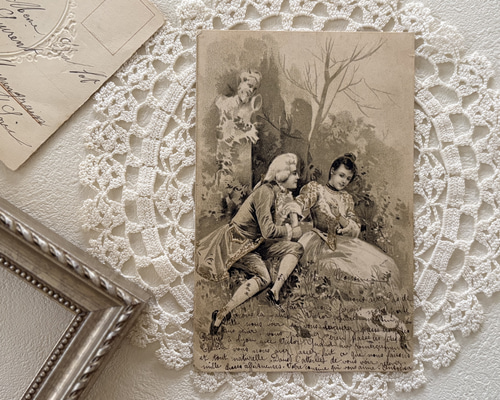 アンティークポストカード ロマンス柄 貴族柄 フランス 額装