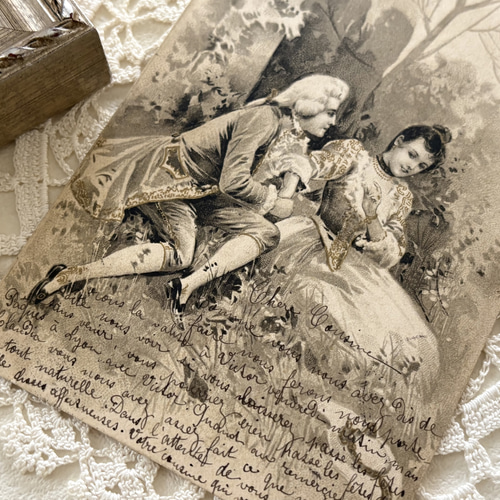 アンティークポストカード ロマンス柄 貴族柄 フランス 額装