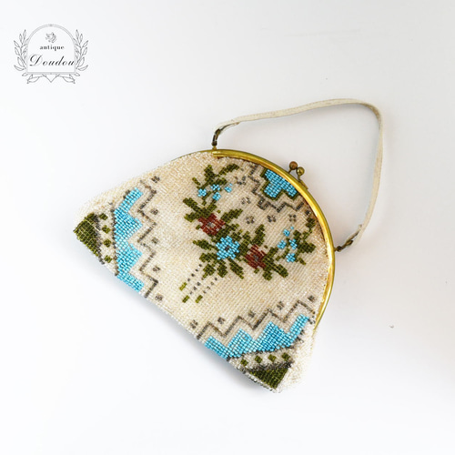 英国ヴィンテージ ビーズ刺繍 がま口バッグ【sa843】 ハンドバッグ
