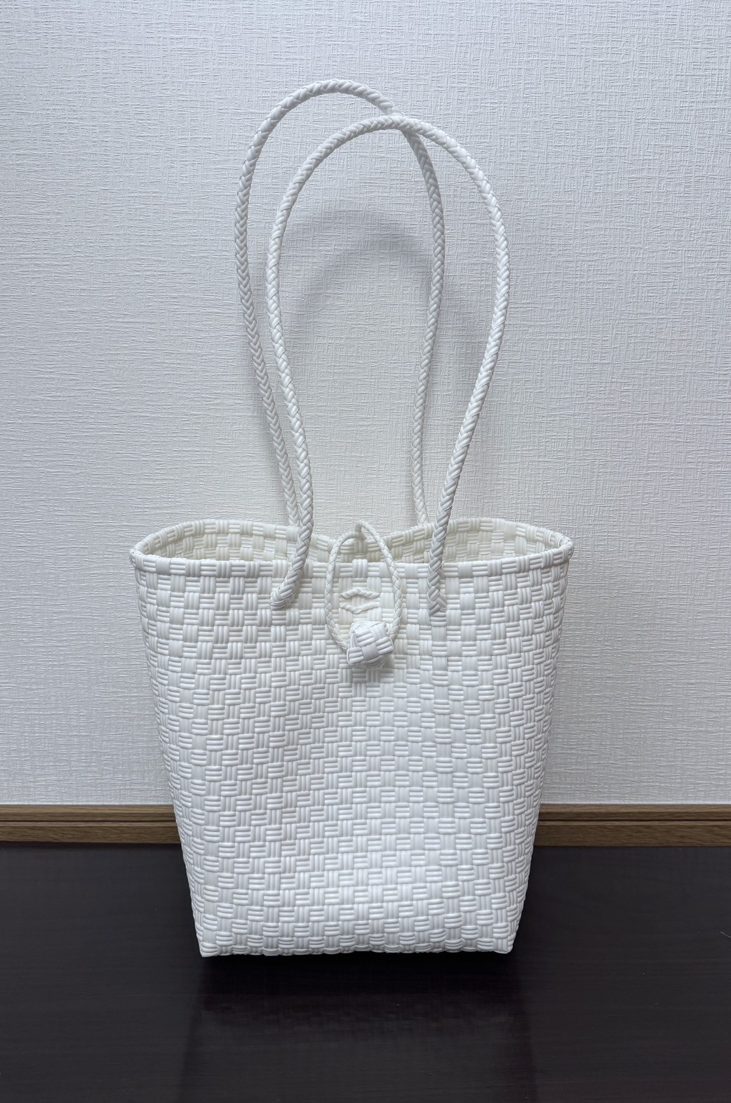 まるごと洗えるバッグ　プラカゴ　メルカド　バケツ型　トートバッグ　ロングハンドル　パサールバッグ　ホワイト