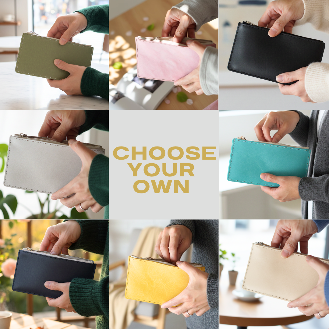 本革タンニンなめし革　選べるカラーイタリアンレザーのシンプル札入れykkメタルファスナー財布　紙幣お札　チケットや領収書