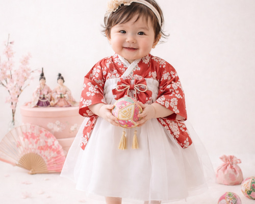和柄ベビー袴ドレス ひな祭り 初節句 お食い初め お正月 ベビー袴