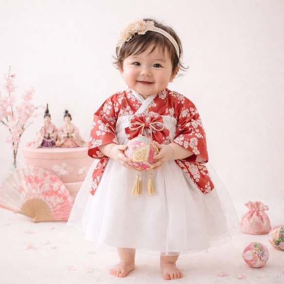 和柄ベビー袴ドレス ひな祭り 初節句 お食い初め お正月 ベビー袴