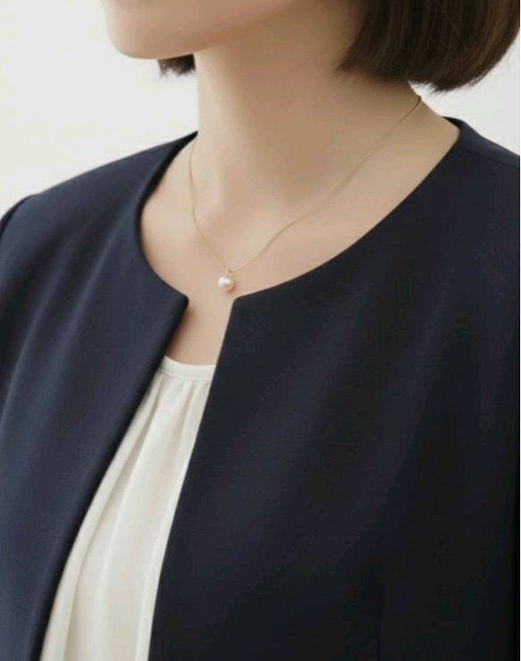 上品1粒パールの華奢ネックレス サージカルステンレス つけっぱなしOK プレゼント フォーマル　スキンネックレス 2枚目の画像