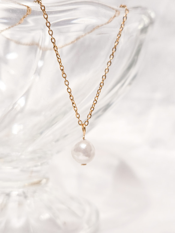 上品1粒パールの華奢ネックレス サージカルステンレス つけっぱなしOK プレゼント フォーマル　スキンネックレス 5枚目の画像