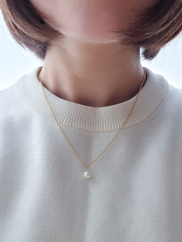 上品1粒パールの華奢ネックレス サージカルステンレス つけっぱなしOK プレゼント フォーマル　スキンネックレス 7枚目の画像