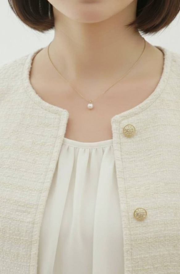 上品1粒パールの華奢ネックレス サージカルステンレス つけっぱなしOK プレゼント フォーマル　スキンネックレス 9枚目の画像